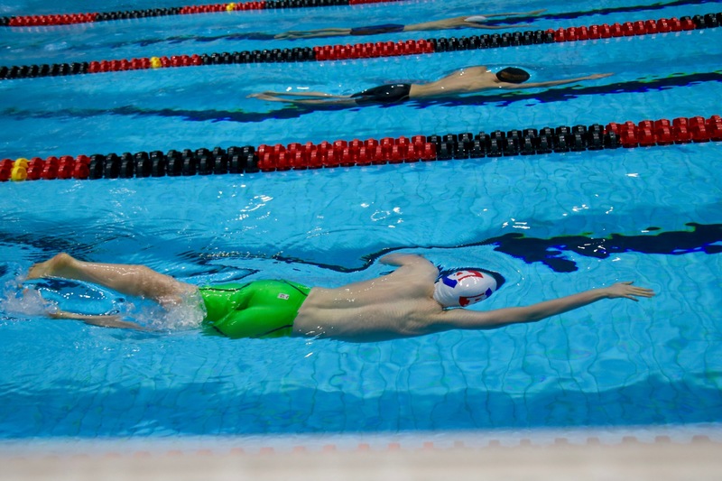Freshman swimmer VanWanzeele during the 500 Free