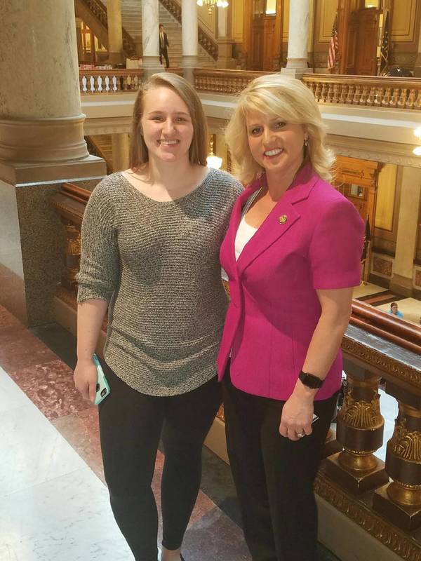 PHS Senior, Teresa D'Angelo, pictured here with Indiana Representative Karlee Macer at the Indiana Statehouse